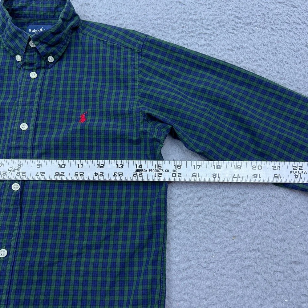 Ralph Lauren Boy's Shirt Green Check‎ Button Up Collared Long Sleeve Youth S 7